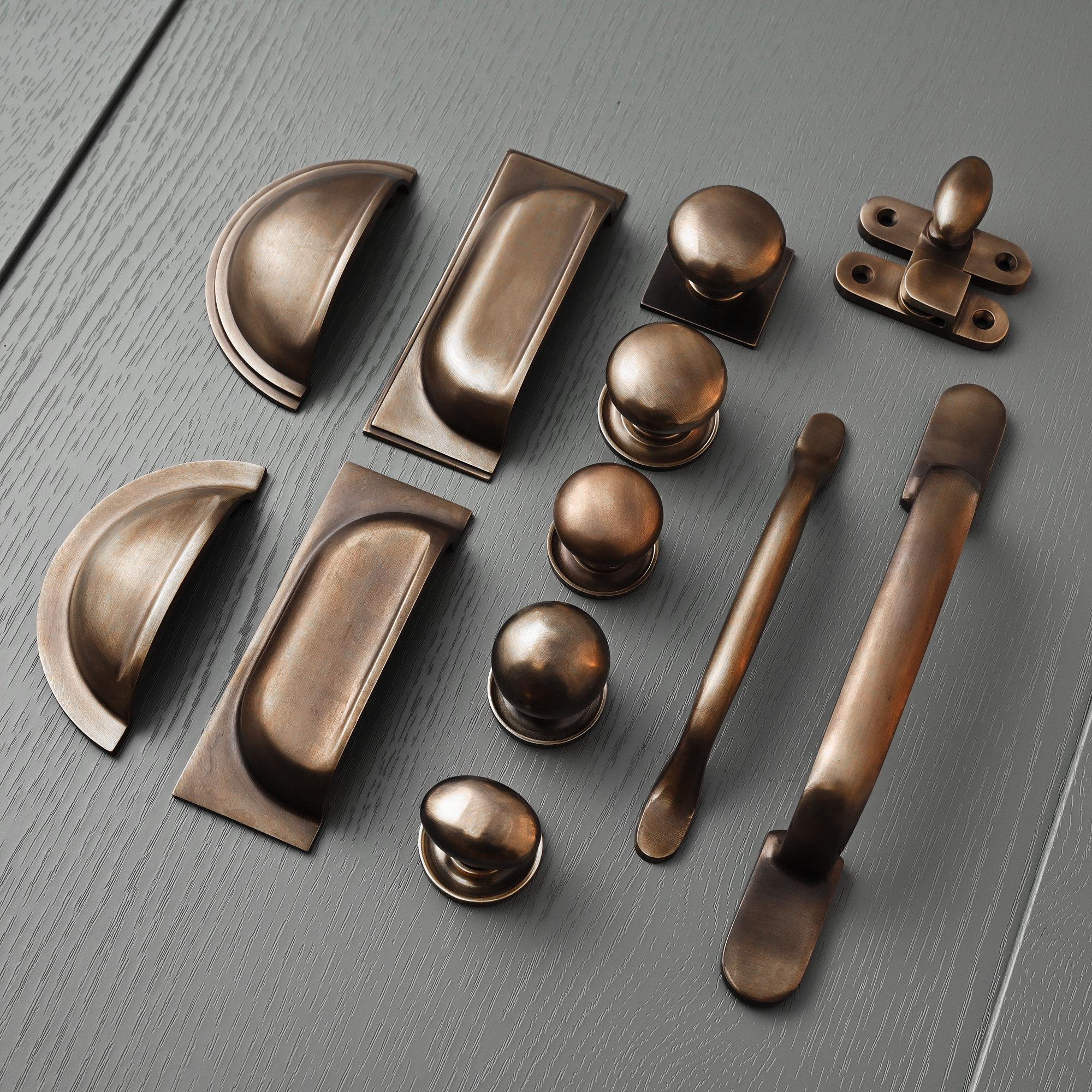 Cast Aged Brass Kitchen Cabinet Handles Hardware | Shropshire Shaker ...