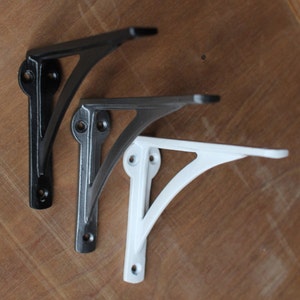 Pair of 6&quot; x 4&quot; Inch Small Industrial Cast Iron Shelf Brackets ~ Wall Metal Heavy Duty Pair of Black, White, Pewter Old Style