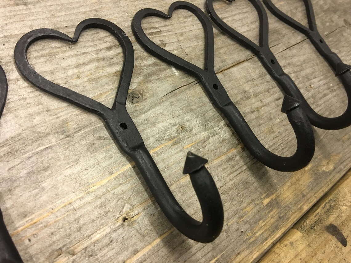 5 X Wrought Iron Love Heart Hooks Wall Entryway Iron Rustic Etsy UK