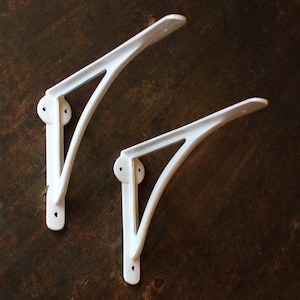 2 x Large Antique Cast Iron Shelf Brackets ~ Rustic Victorian Industrial Metal 10&quot; Wall Brackets Heavy Duty Pair of White ~ BR15w(x2)