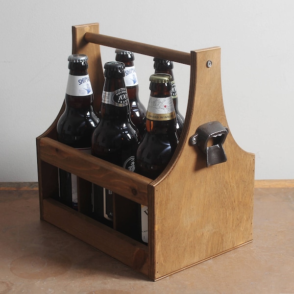 6 x Flasche Bier Trägerhalter + Gusseisen Flaschenöffner - 5/6 Jahre Jubiläum Weihnachten Mann Papa Männer Vatertag Best Man Cave Barware Geschenk