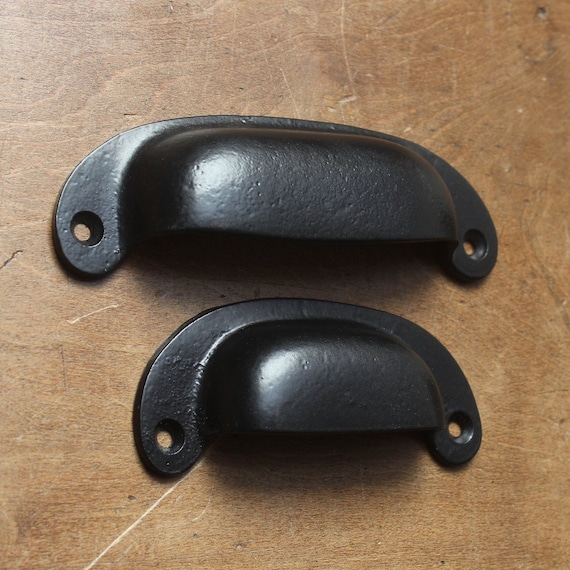 Classic Black Cast Iron Cup Pull Handles Kitchen Cupboard Etsy