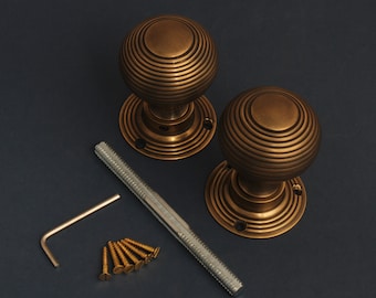 Aged Brass Victorian Beehive Door Knob Set – Solid Brass Handles