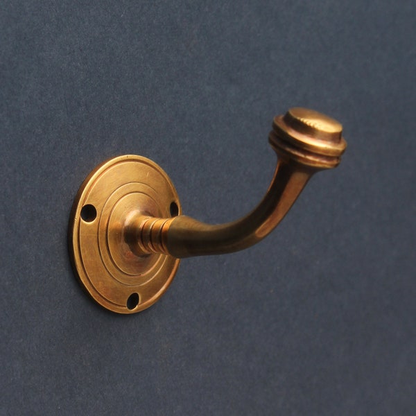 1 x Aged Brass Wall Hook | Antique Gold Bathroom Bath Towel Hooks Victorian Old Style Hat & Coat Hooks Pegs School Victorian Style