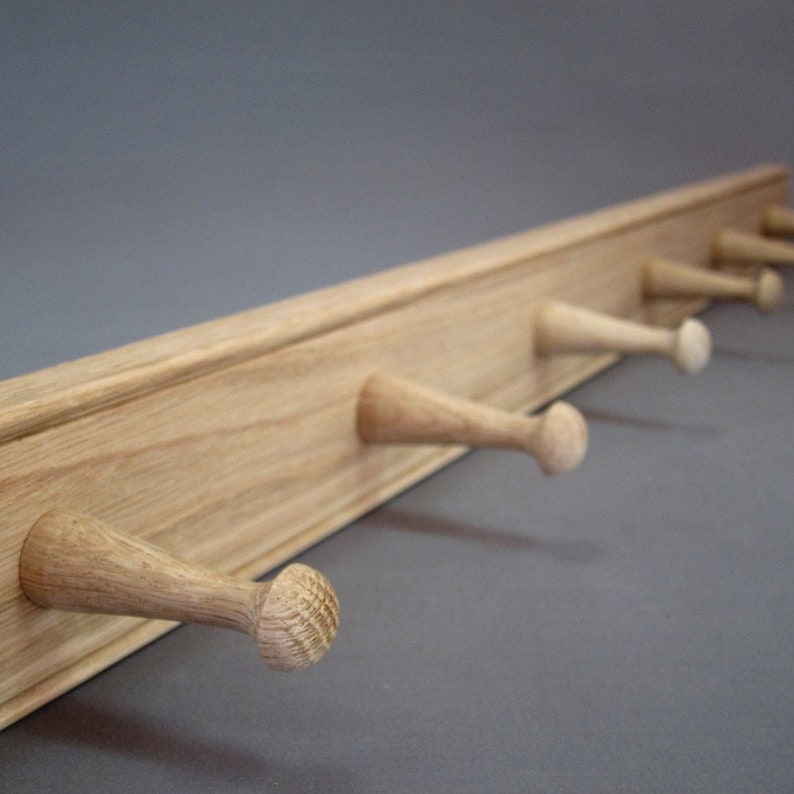 Solid Oak Shaker Peg Rail Traditional Old Vintage Style Coat Peg Rack Handmade Country Cottage Wooden Quality British 2,4,6 Pegs UK MADE image 2