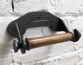Industrial Cast Iron Toilet Roll Holder - Old Heavy Vintage Style Toilet Roll Fixture Holder Bathroom Rustic Wooden Factory Style - (BA-07)