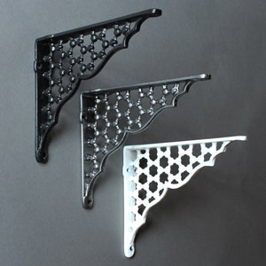 Pair of 6&quot; x 5&quot; Cast Iron Shelf Brackets Metal Antique Style Honeycomb x 2 Shelving Brackets Heavy Duty Supports - White Black Pewter