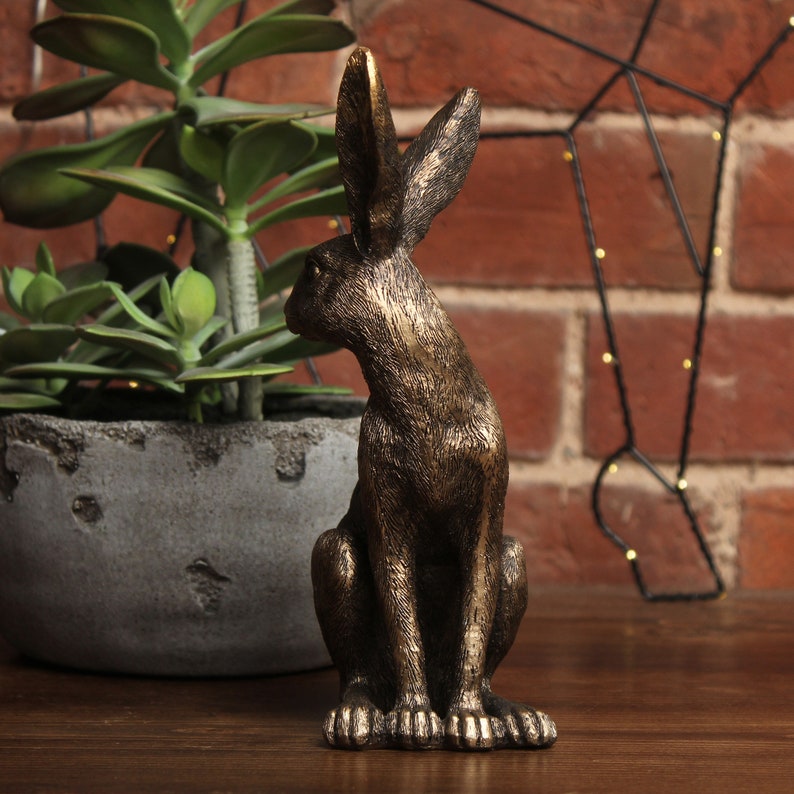 Gold Hare Ornament, Sitting Hare Rabbit Antique Finish, Brass/Bronze Antique Style Collectable Decor Wildlife Animal Ornament image 2