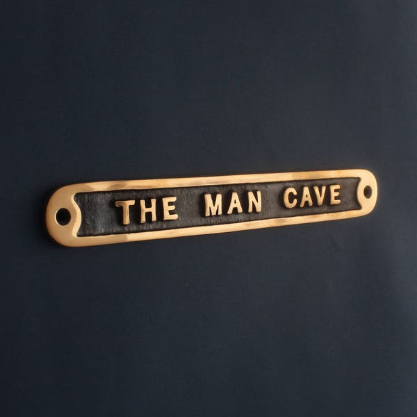 Brass Man Cave Sign - Shed Garage Dad Father's Day Gift Sign Plaque Solid Cast Metal Christmas Mens Gift Idea Sign