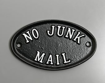 Vintage No Junk Mail Schild - Altes Antik Stil Haustür/Business Schild Plakette Massiv gegossenes Metall - Schwarz ~ DOOR-23-bl