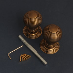 Set von 2 Messing Beehive Türgriffe 50mm Antike alte Periode traditionelle Stil Messing & Einsteckschloss Rim Lock Griffe Qualität Als Paar verkauft. Bild 2