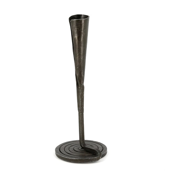 Forged Black Iron Tapered Candle Holder - Hand Forged Black Rustic Metal Candle Holder Taper Handmade Heavy Minimal Candlestick