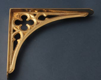 Brass 7" x 8" Gothic Shelf Bracket - Antique Style Old Traditional Shelving Brackets Heavy Duty Supports Solid Brass Gold  ~ (BR09-bs)