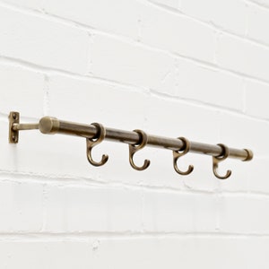 Aged Brass Hook Rail - Kitchen Utensil Pot Pan Hanging Rail Wardrobe Clothing Curtain Rail Bathroom Towel Shaker Solid Brass Quality UK