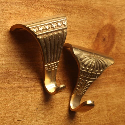 2 X Antique Brass Picture Rail Hooks Victorian Old Etsy