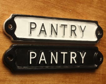 Antique Pantry Signs Shabby Chic White Railway Cast Iron Style Embossed Cast Metal Signs.