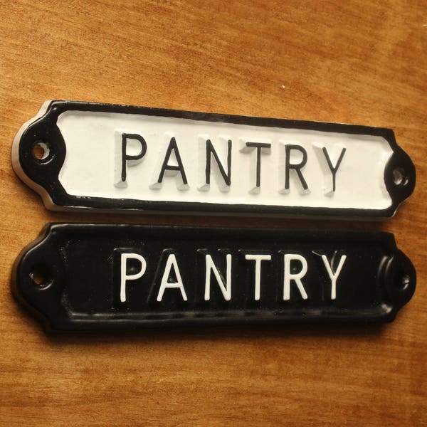 Antique Pantry Signs Shabby Chic White Railway Cast Iron Style Embossed Cast Metal Signs.