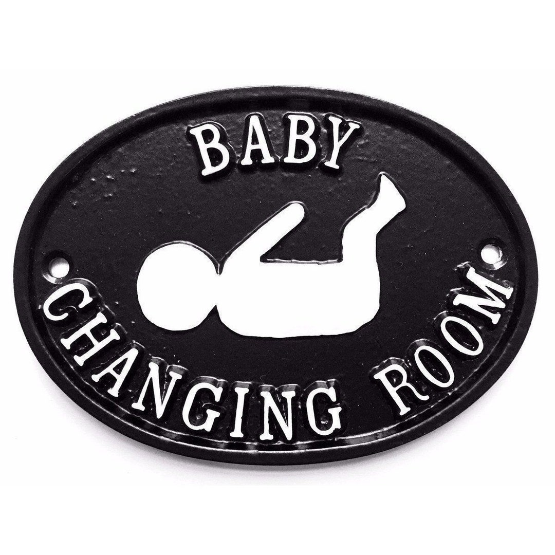 Baby Changing Room Sign Toilet Bathroom Plaque Black & White Solid Cast