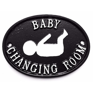 Baby Changing Room Sign - Toilet Bathroom Plaque Black & White Solid Cast Metal Quality