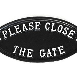 Please Close The Gate Sign - Cast Metal Vintage Antique Style Garden Gate Sign ~ GATE-04-bl