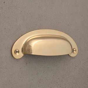 Polished Solid Brass Cup Pull - Bin Drawer Cupboard Door Pull Handles Kitchen Dresser Antique Old Vintage Style Quality Brass