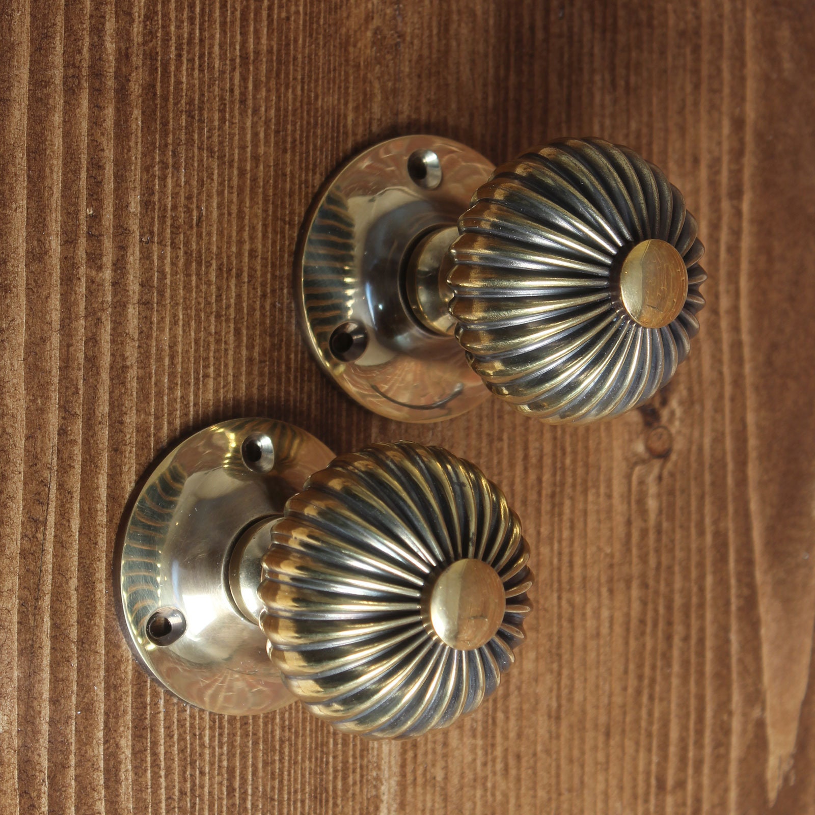 Set of Aged Brass Victorian Beehive Door Knob Handles Etsy