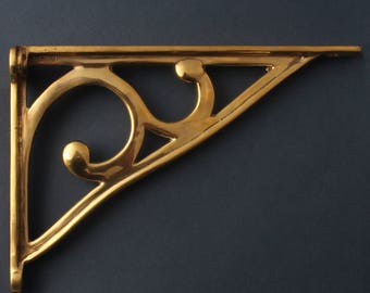Brass 8 Inch Art Deco Shelf Bracket - Antique Style Old Traditional Shelving Brackets Heavy Duty Supports Solid