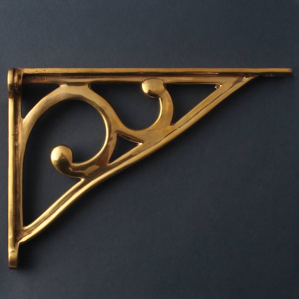 Brass 8 Inch Art Deco Shelf Bracket - Antique Style Old Traditional Shelving Brackets Heavy Duty Supports Solid Brass  ~ (BR06-bs)