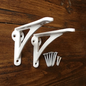 Pair of Small White 4.5&quot; Cast Iron Ironbridge Industrial Wall Metal Shelf Shelve Shelving Bracket Simple Vintage Antique Style