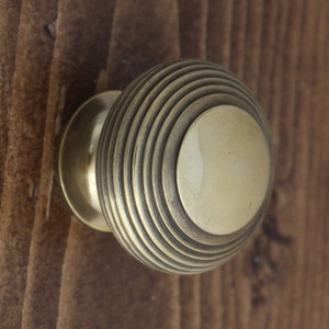 Aged Brass Beehive Cabinet Knob | Old Antique Victorian Reeded Heavy Solid Brass Knobs Kitchen Dresser Cupboard  - Cast Brass