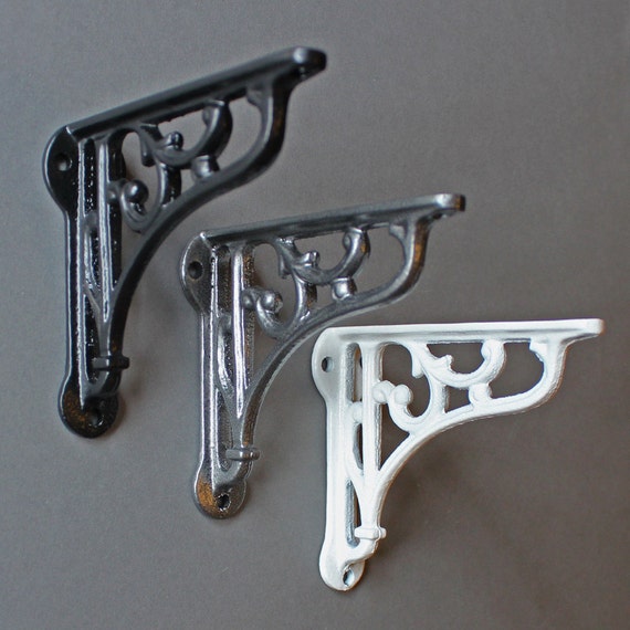 Pair Traditional Antique Victorian Style Cast Iron Scroll Shelf//Cistern Brackets