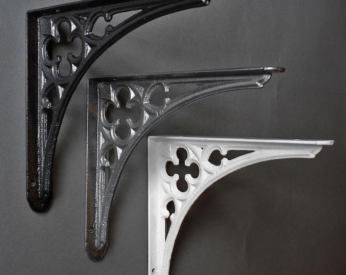 Pair of White Victorian Style Shelf Brackets, Small White Cast Iron