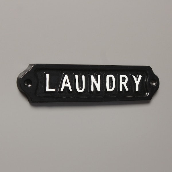 Vintage Laundry Sign - Cast Metal Door Sign Brass Black & White Handpainted Painted Signs