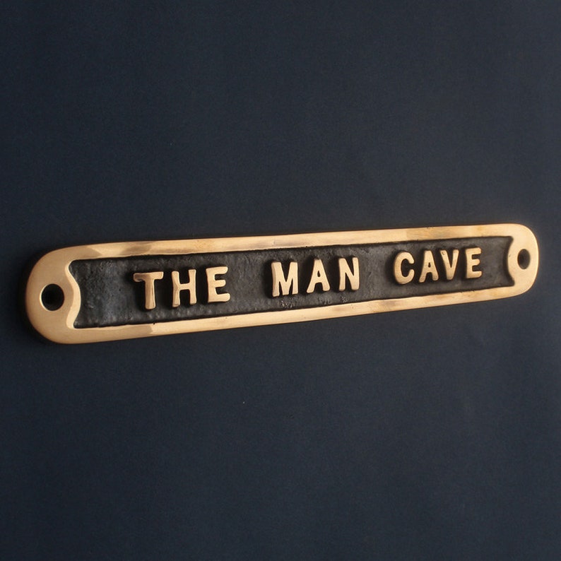 Vintage Man Cave Sign Antique Cast Metal Style Shed Garage Dad Father's Day Gift Sign Plaque Solid UK Made Mens Him Black,White,Polished Solid Cast Bronze