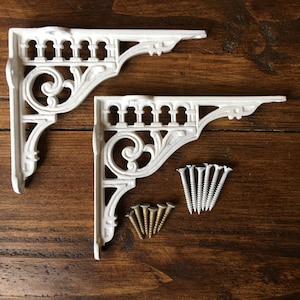 2 x 6" x 5" Antique Cast Iron Shelf Brackets ~ Victorian Rustic Bathroom Metal Wall Shelving Brackets Heavy Pair of White UK ~ BR12wx2