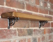 Small Rustic Shelf Boards Cast Iron Brackets - Chunky Wooden Scaffold Shelves Shelving Kitchen Bathroom Radiator UK Made To Order - SB-04