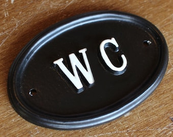 WC Toilet Door Sign -  Cast Metal Vintage Antique Style Loo Water Closet Old Sign ~ BATH-09-bl