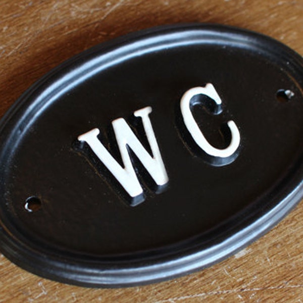 WC Toilet Door Sign -  Cast Metal Vintage Antique Style Loo Water Closet Old Sign ~ BATH-09-bl