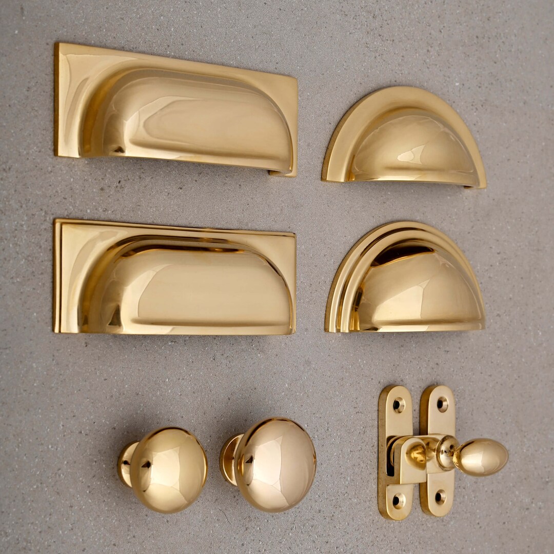 Polished Brass Cupboard Handles & Knobs Kitchen Knobs Cup Pulls Shaker