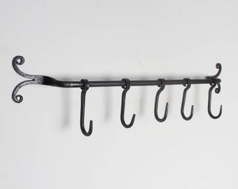 Forged Iron Hanging Hooks Kitchen Hanger Black Handmade Sliding Hooks Cup Utensil Pot Pan Hanging Rack Butchers Hooks - Black Old Antique