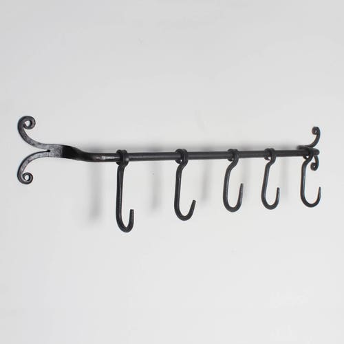Forged Iron Hanging Hooks Kitchen Hanger Black Handmade Forged Iron Hanging Hooks Kitchen, Wrought Iron Coat Rack With Hooks And Rails