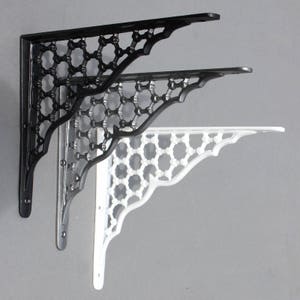 Pair of 8&quot; x 10&quot; Large Cast Iron Shelf Brackets Victorian Metal Antique Style Shelving Heavy Duty Supports - White Black Pewter