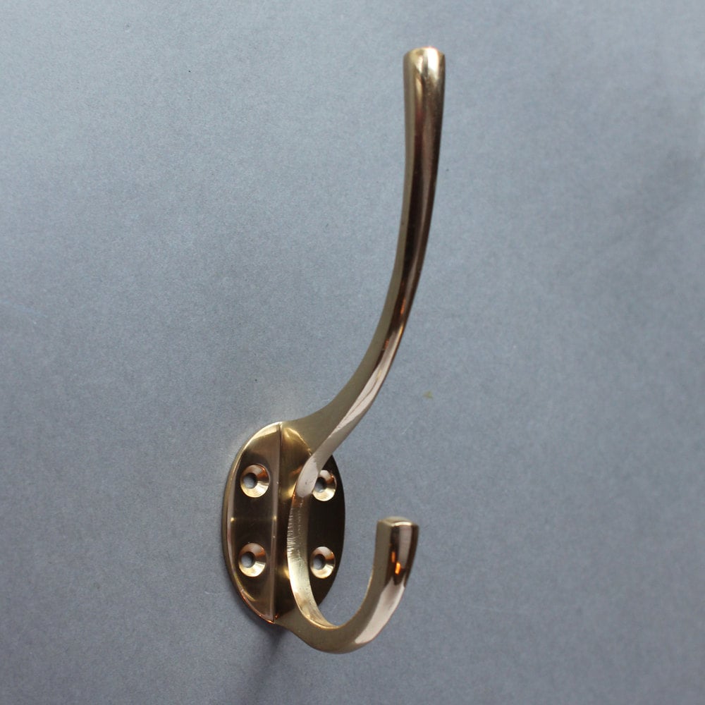 5 X Solid Brass Wall Hooks. Vintage Style Bathroom Bath Towel