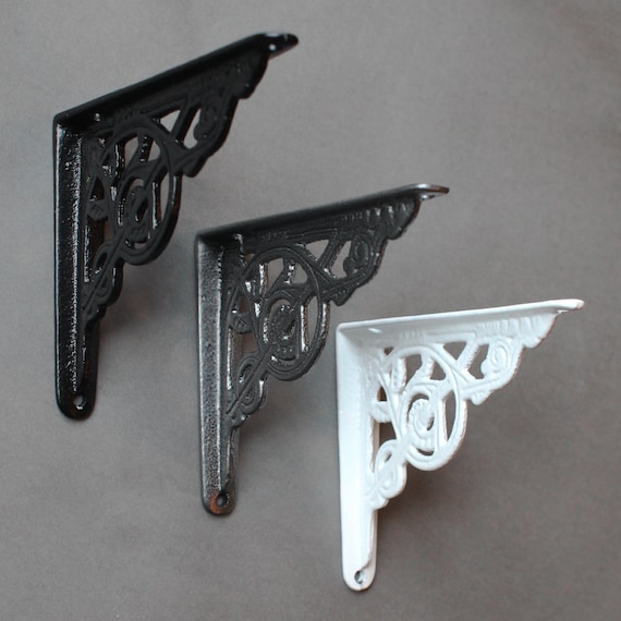 BR02wx2 2 x WHITE 5x4/" SMALL ANTIQUE CAST IRON VICTORIAN WALL SHELF BRACKETS