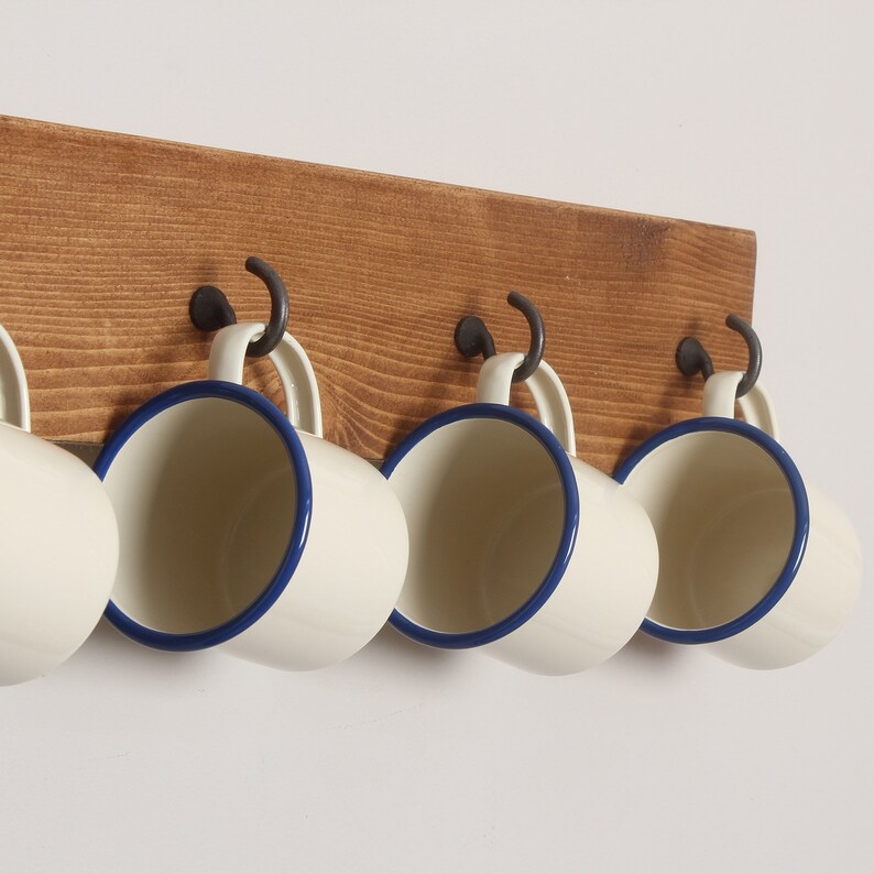 Rustic Wooden Wall Mounted Mug Holder Rack Tea Coffee Hook Etsy UK