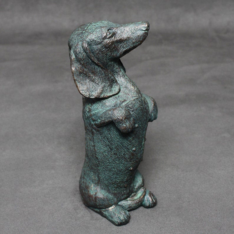 Bronze Dachshund Ornament Dachshund Gift Sausage Dog Doxie Dachs Statue, Wiener Dog Antique Bronze Style Collectable image 3