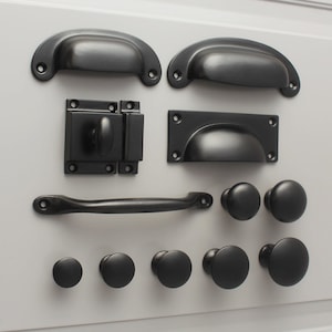 Cast Iron Black Kitchen Handles - Matte Black Cabinet Drawer Door Handles Kitchen Cup Bin Pulls Shaker Style Handles Minimal Classic