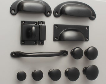 Cast Iron Matt Black Kitchen Handles - Matte Black Cabinet Drawer Door Handles Kitchen Cup Bin Pulls Shaker Style Handles Minimal Classic