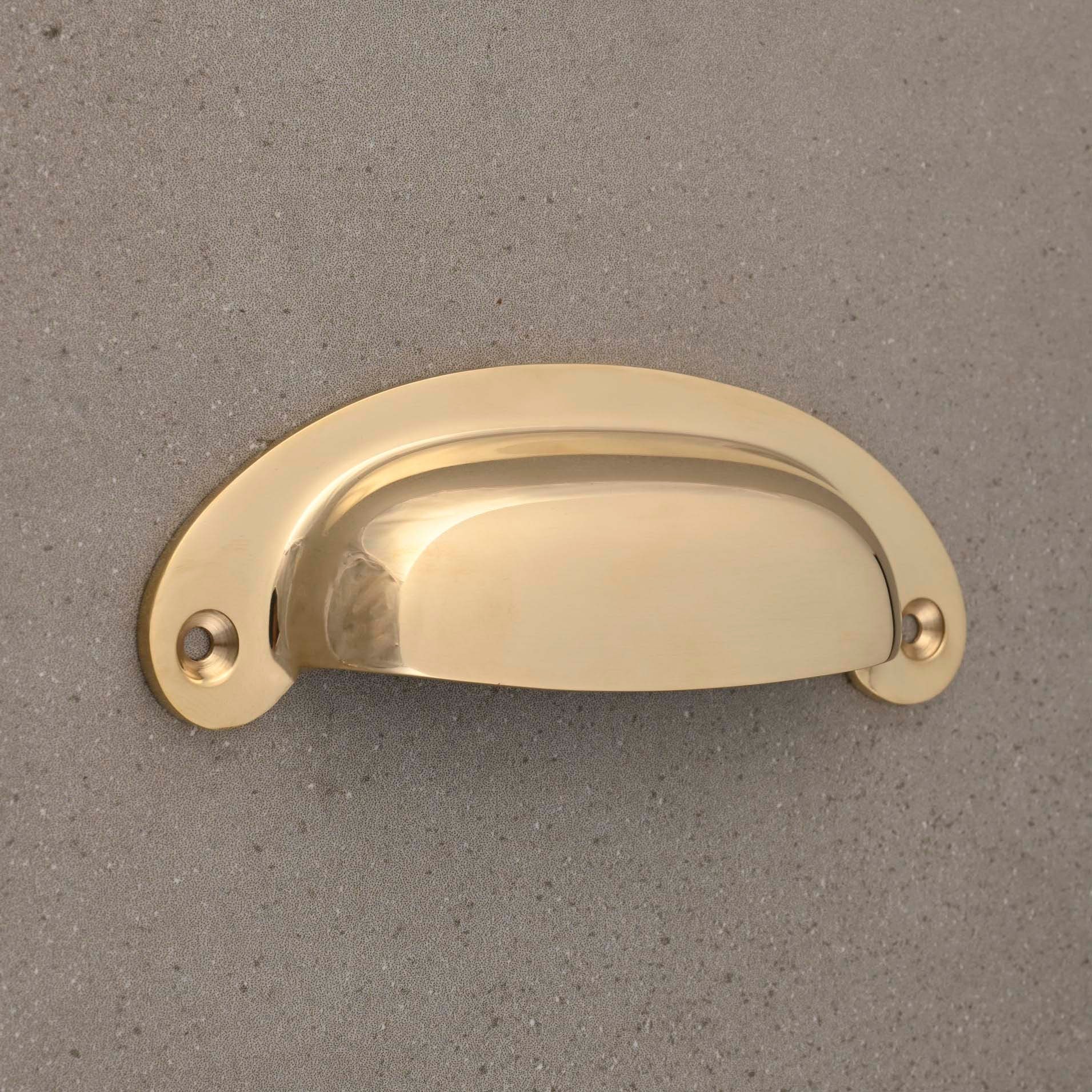 Solid Brass Plain Drawer Pull - kitchen cupboard door cup handle