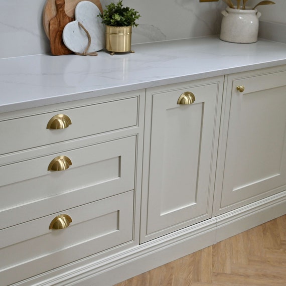 Brushed Brass Cupboard Handles & Knobs Kitchen Minimal Cabinets Door Cup Pulls  Drawer Shaker Minimal Shaker Style Gold Cup Pull Bin 